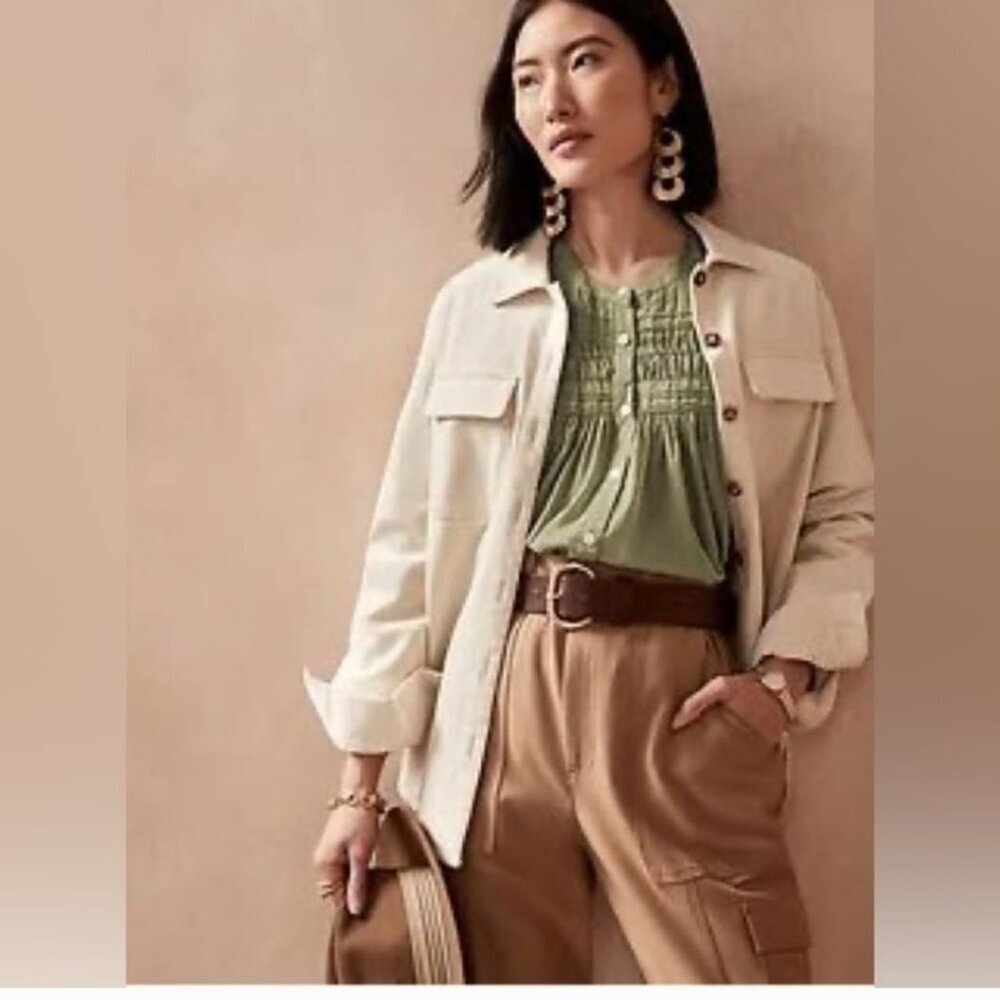 Banana Republic Cardoon Green Pintuck Swing Top Size XL
